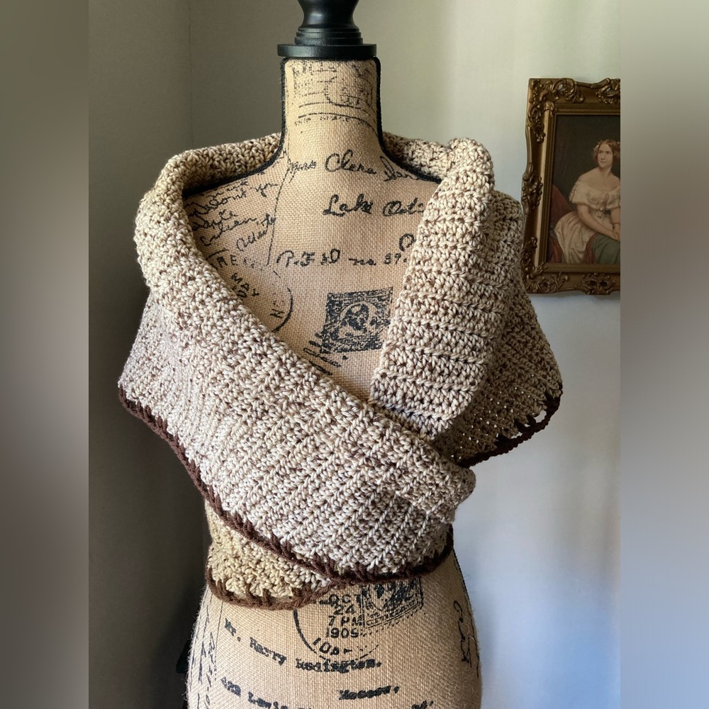 Beautiful tweed shawl scarf wrap with edging HANDMADE NEW lovingly crafted